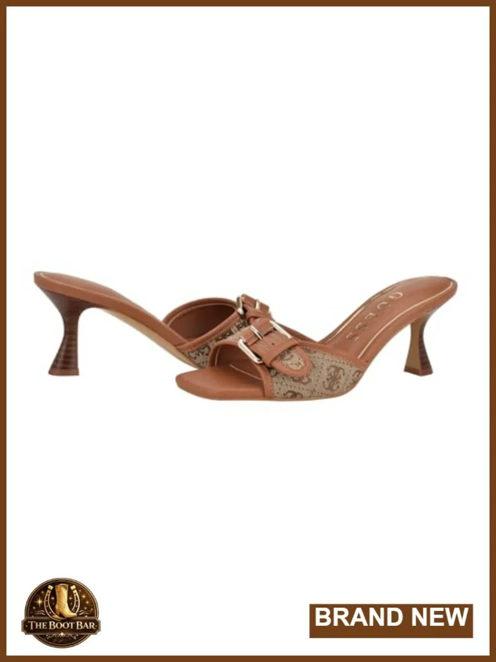 GUESS Women's Dista Heeled Sandals Square Toe Slip-On 2.75 Heel